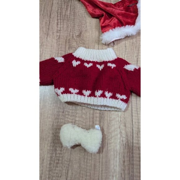 Build-A-Bear Red Knit "Hug Me" Sweater Santa Hat & Plush Bone Christmas BABW - Picture 2 of 5